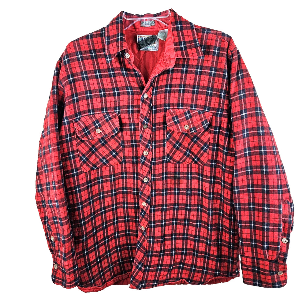 Vintage Outdoor Exchange Shirt Men M Flannel Quilt Lined Sanforized Shacket 80s